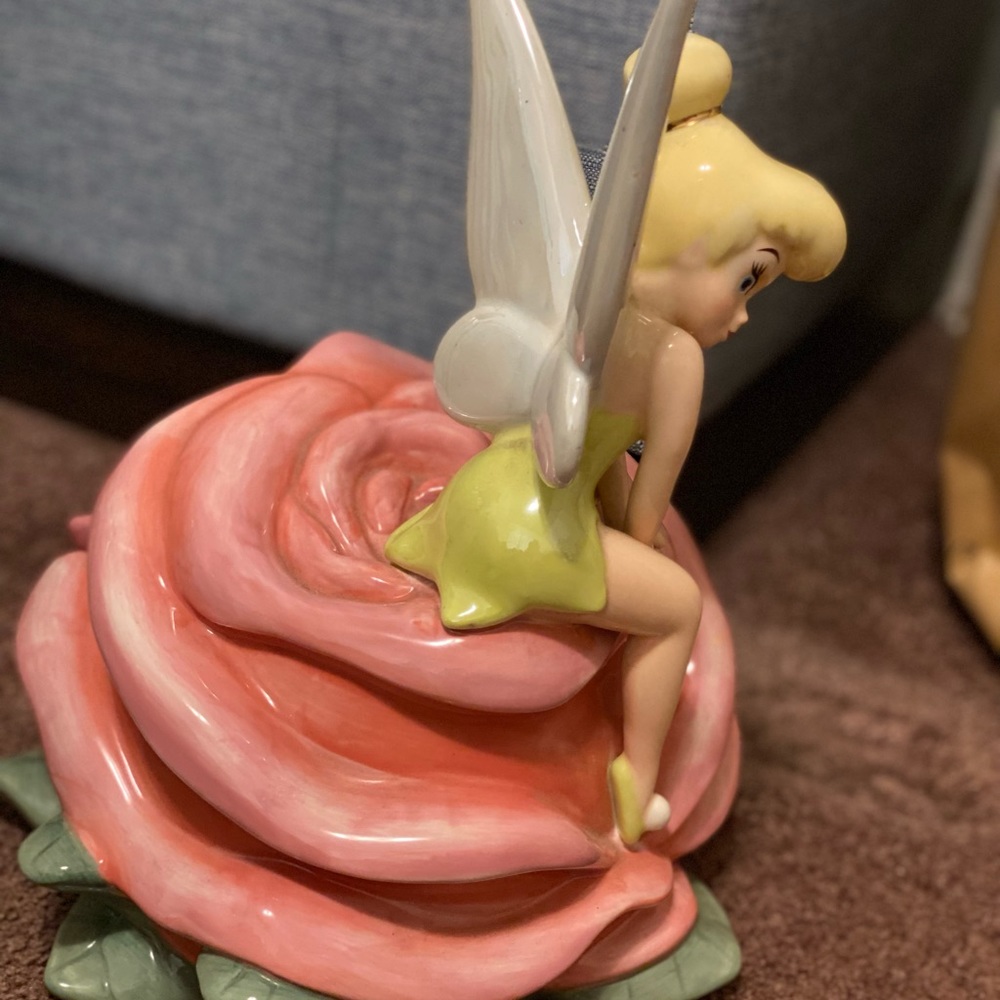 Disney Park Tinkerbell on a Rose Cookie Jar